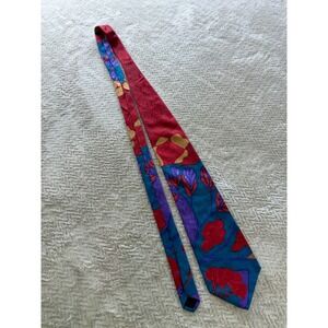 Jimmy Pike Desert Design Silk Tie Mens Red Teal Floral Aboriginal Australian Art